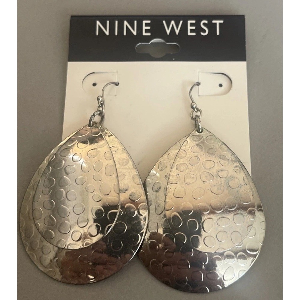 Vintage Nine West‎ Earrings Silver Tone Hammered Pierce Drop/Dangle New